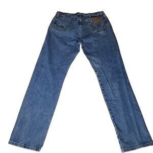 Wrangler Jeans Mens 34x34 Blue Cowboy Cut Denim Western Rodeo 32x32 Distressed